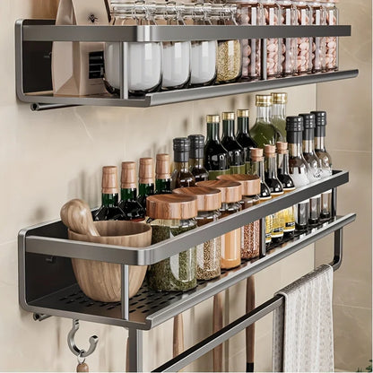 Wall-Mounted Multifunctional Storage Rack with Rod & Hooks