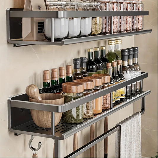 Wall-Mounted Multifunctional Storage Rack with Rod & Hooks