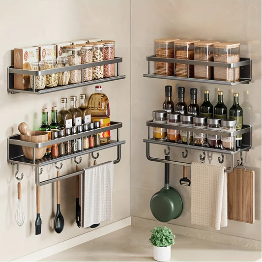 Wall-Mounted Multifunctional Storage Rack with Rod & Hooks