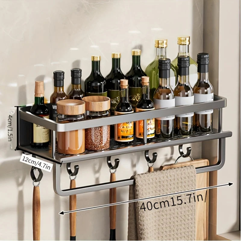 Wall-Mounted Multifunctional Storage Rack with Rod & Hooks